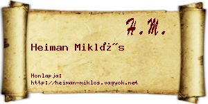 Heiman Miklós névjegykártya